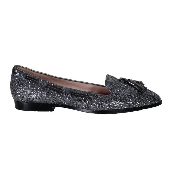 Miu Miu Women's US 7/EUR 38 Silver Ardesia Glitter Tassel Smoking Flat Loafers - Picture 4 of 9